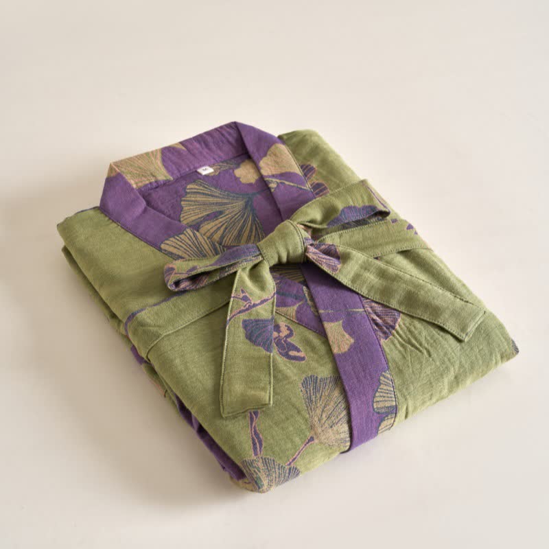 Ownkoti Cotton Gauze Ginkgo Kimono Bathrobe for Maximum Comfort
