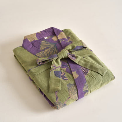 Ownkoti Cotton Gauze Ginkgo Kimono Bathrobe for Maximum Comfort