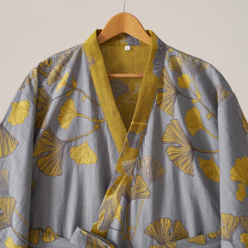 Ownkoti Cotton Gauze Ginkgo Kimono Bathrobe for Maximum Comfort