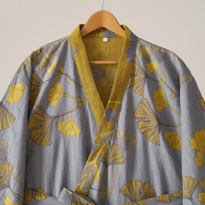 Ownkoti Cotton Gauze Ginkgo Kimono Bathrobe for Maximum Comfort