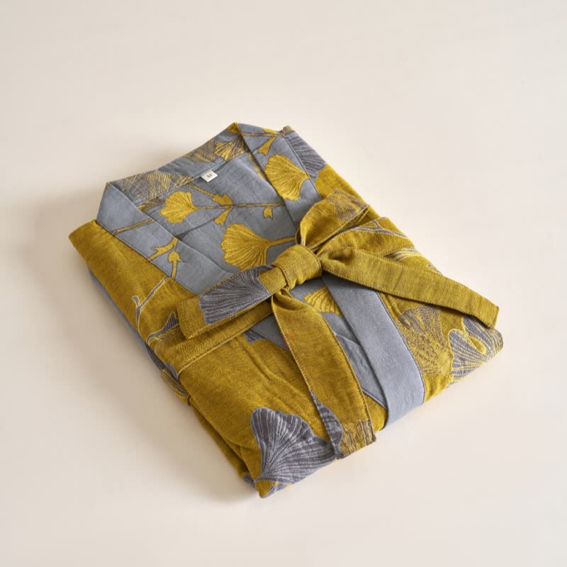 Ownkoti Cotton Gauze Ginkgo Kimono Bathrobe for Maximum Comfort