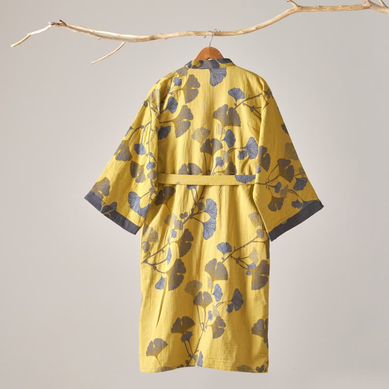 Ownkoti Cotton Gauze Ginkgo Kimono Bathrobe for Maximum Comfort