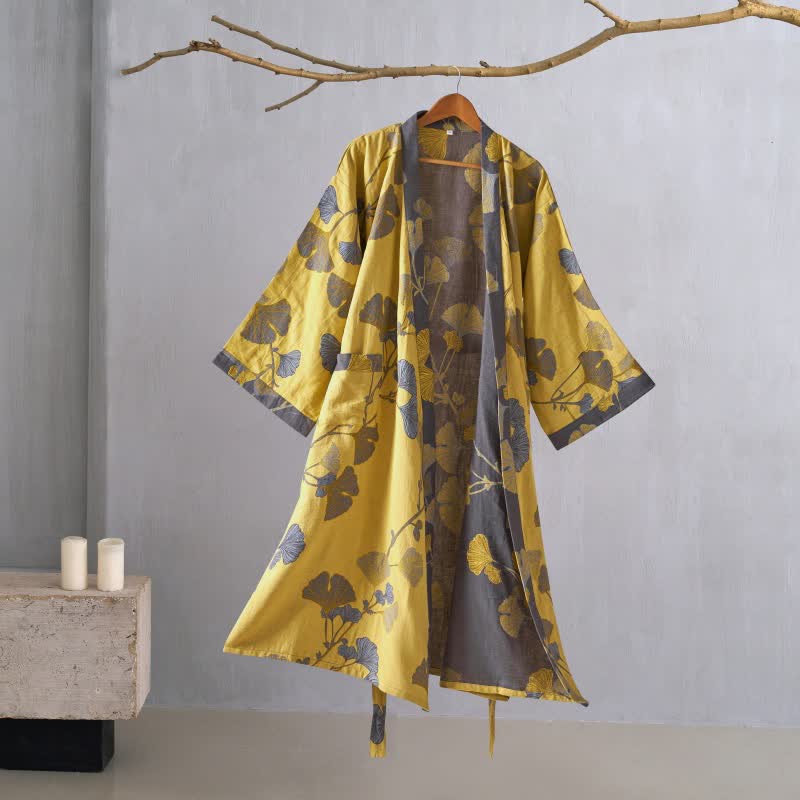 Ownkoti Cotton Gauze Ginkgo Kimono Bathrobe for Maximum Comfort
