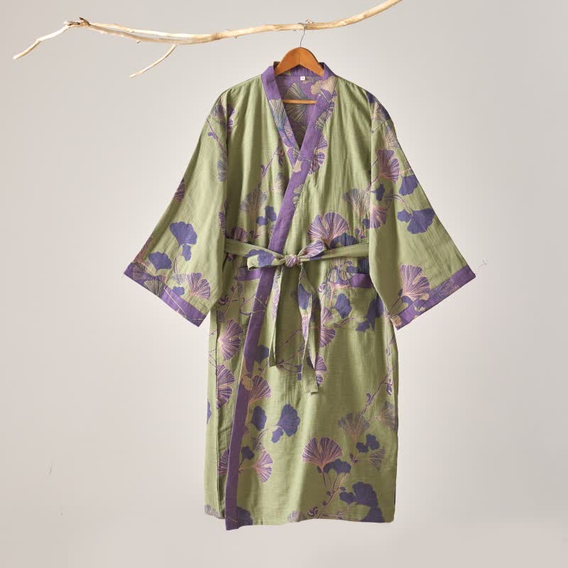 Ownkoti Cotton Gauze Ginkgo Kimono Bathrobe for Maximum Comfort