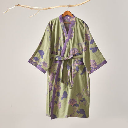 Ownkoti Cotton Gauze Ginkgo Kimono Bathrobe for Maximum Comfort
