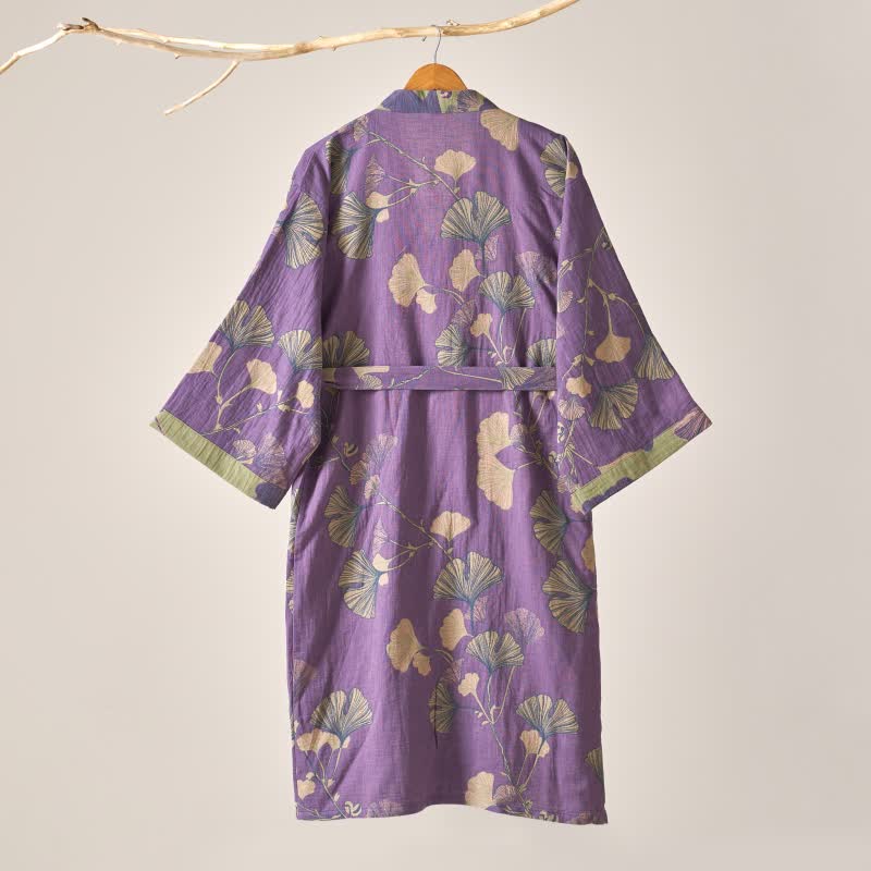 Ownkoti Cotton Gauze Ginkgo Kimono Bathrobe for Maximum Comfort