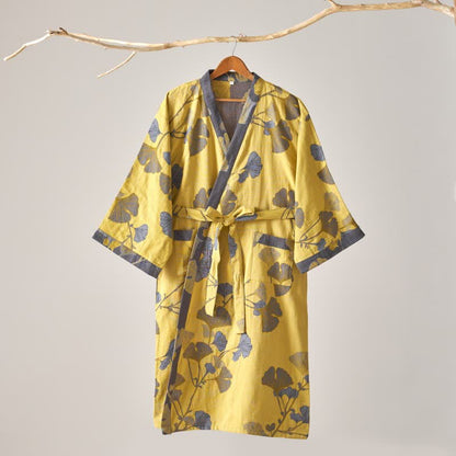 Ownkoti Cotton Gauze Ginkgo Kimono Bathrobe for Maximum Comfort