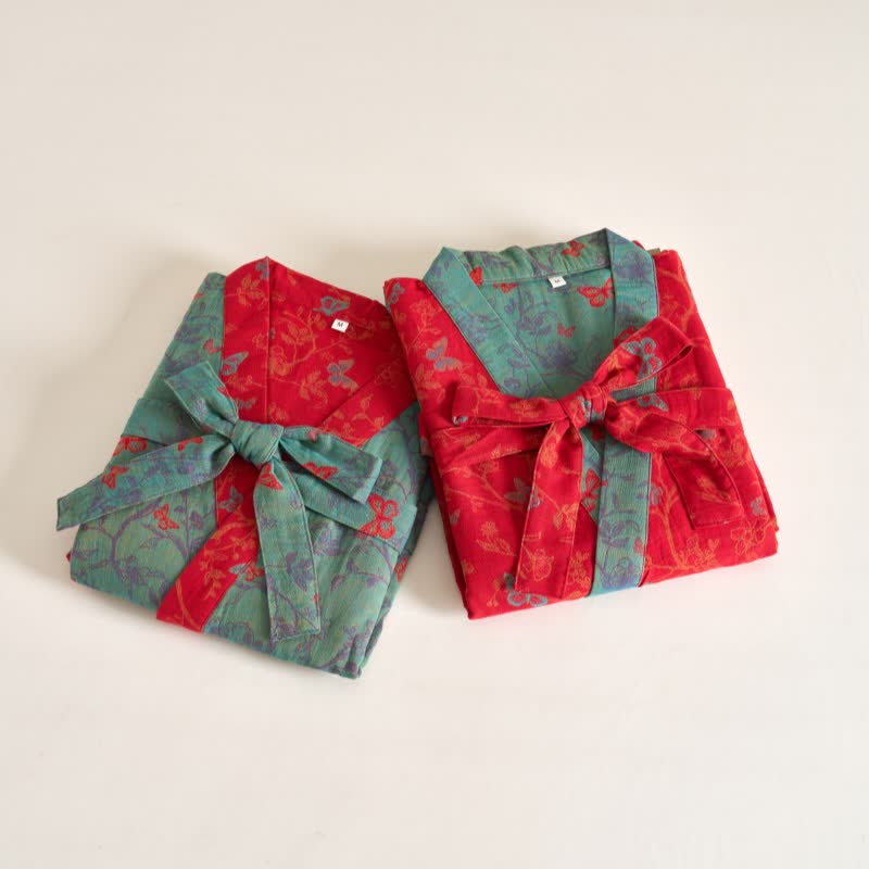 Ownkoti Vintage Butterfly Cotton Gauze Kimono Robe - Elegant & Comfortable Lounge Wear