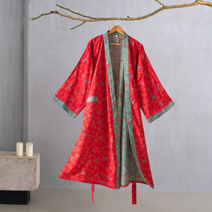 Ownkoti Vintage Butterfly Cotton Gauze Kimono Robe - Elegant & Comfortable Lounge Wear