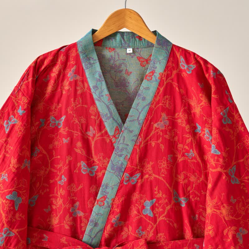 Ownkoti Vintage Butterfly Cotton Gauze Kimono Robe - Elegant & Comfortable Lounge Wear