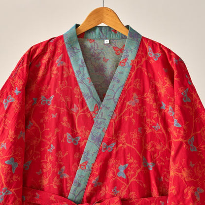 Ownkoti Vintage Butterfly Cotton Gauze Kimono Robe - Elegant & Comfortable Lounge Wear