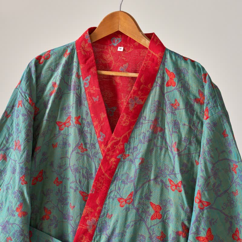 Ownkoti Vintage Butterfly Cotton Gauze Kimono Robe - Elegant & Comfortable Lounge Wear
