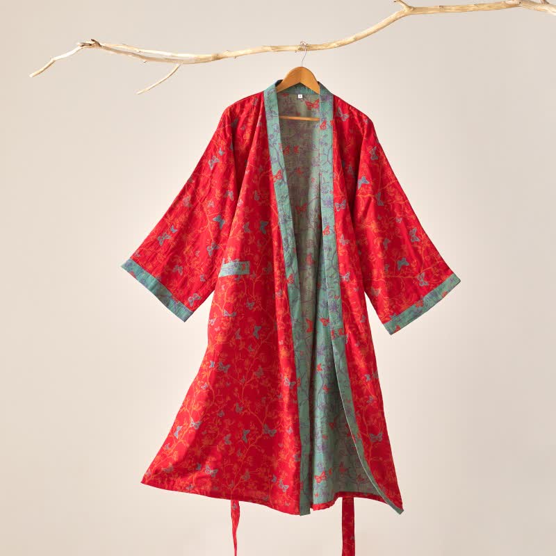 Ownkoti Vintage Butterfly Cotton Gauze Kimono Robe - Elegant & Comfortable Lounge Wear