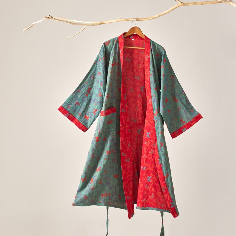 Ownkoti Vintage Butterfly Cotton Gauze Kimono Robe - Elegant & Comfortable Lounge Wear