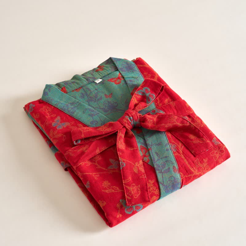 Ownkoti Vintage Butterfly Cotton Gauze Kimono Robe - Elegant & Comfortable Lounge Wear
