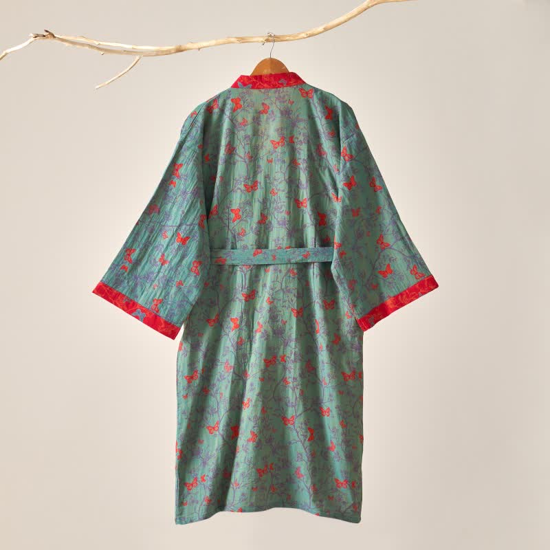 Ownkoti Vintage Butterfly Cotton Gauze Kimono Robe - Elegant & Comfortable Lounge Wear