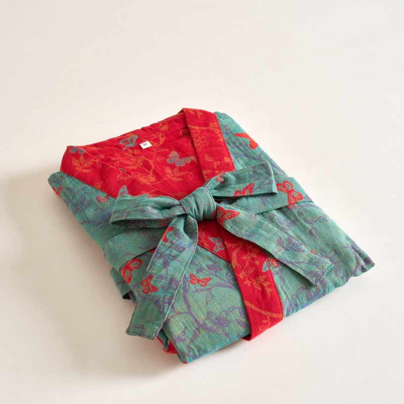 Ownkoti Vintage Butterfly Cotton Gauze Kimono Robe - Elegant & Comfortable Lounge Wear