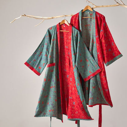 Ownkoti Vintage Butterfly Cotton Gauze Kimono Robe - Elegant & Comfortable Lounge Wear