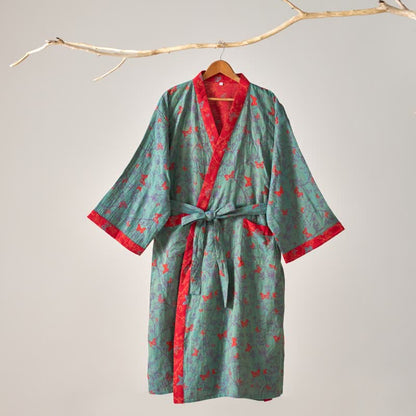 Ownkoti Vintage Butterfly Cotton Gauze Kimono Robe - Elegant & Comfortable Lounge Wear
