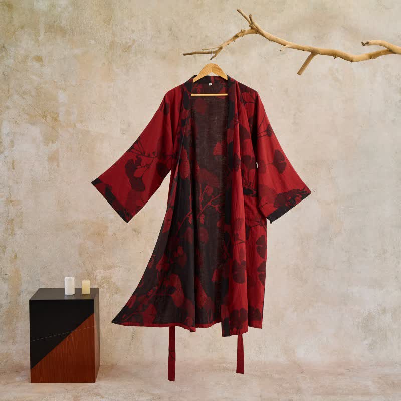 Ownkoti Luxurious Large Ginkgo Leaf Cotton Kimono Robe