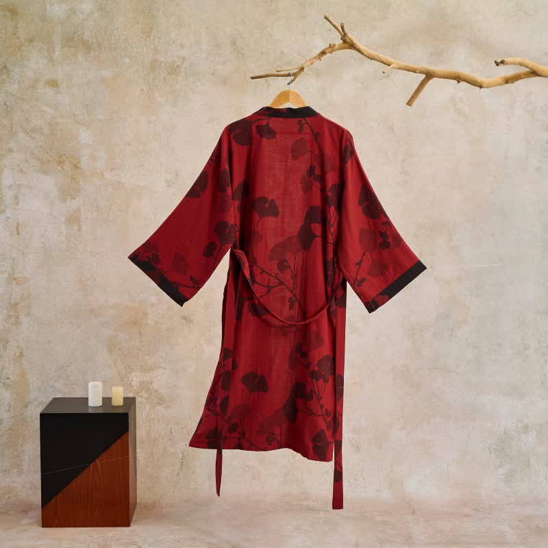 Ownkoti Luxurious Large Ginkgo Leaf Cotton Kimono Robe