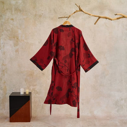 Ownkoti Luxurious Large Ginkgo Leaf Cotton Kimono Robe