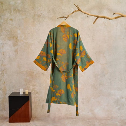 Ownkoti Luxurious Large Ginkgo Leaf Cotton Kimono Robe