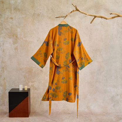 Ownkoti Luxurious Large Ginkgo Leaf Cotton Kimono Robe