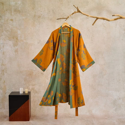 Ownkoti Luxurious Large Ginkgo Leaf Cotton Kimono Robe