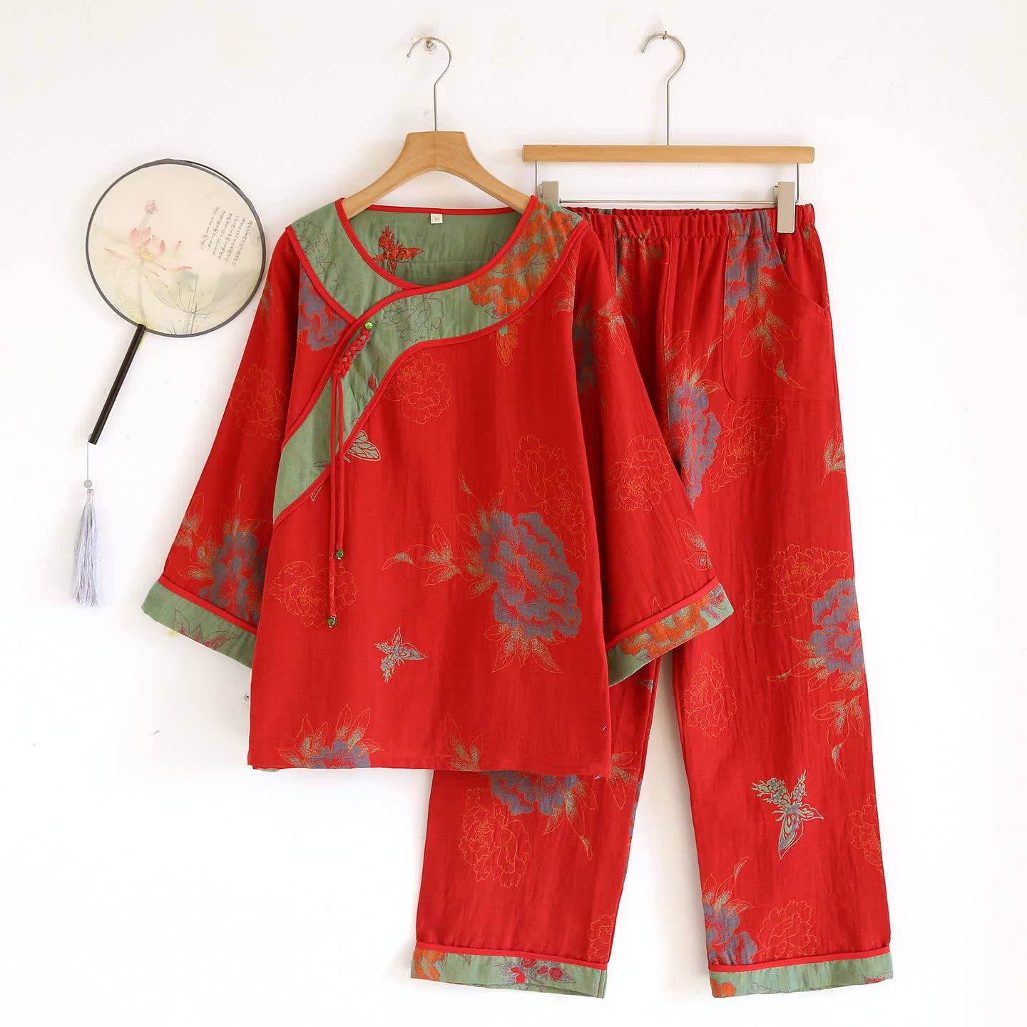 Ownkoti Peony Butterfly Elegant Jacquard Cotton Gauze Pajamas