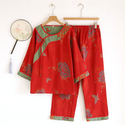 Ownkoti Peony Butterfly Elegant Jacquard Cotton Gauze Pajamas