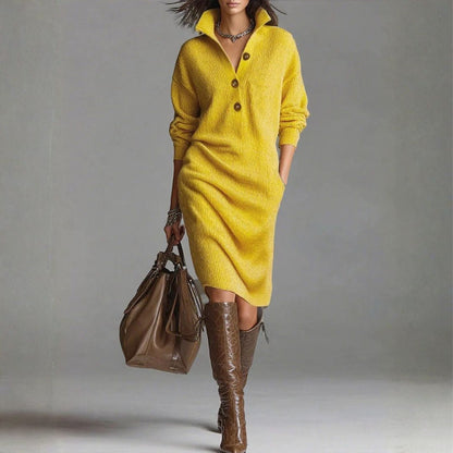 Avero | Loose solid turtleneck sweater dress with long sleeves