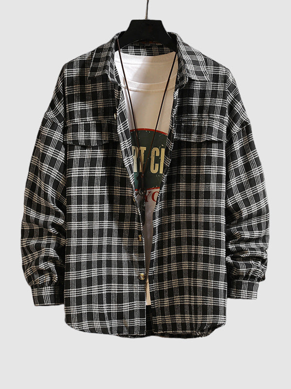 Men's Casual Plaid Shirt with Elegant Collar