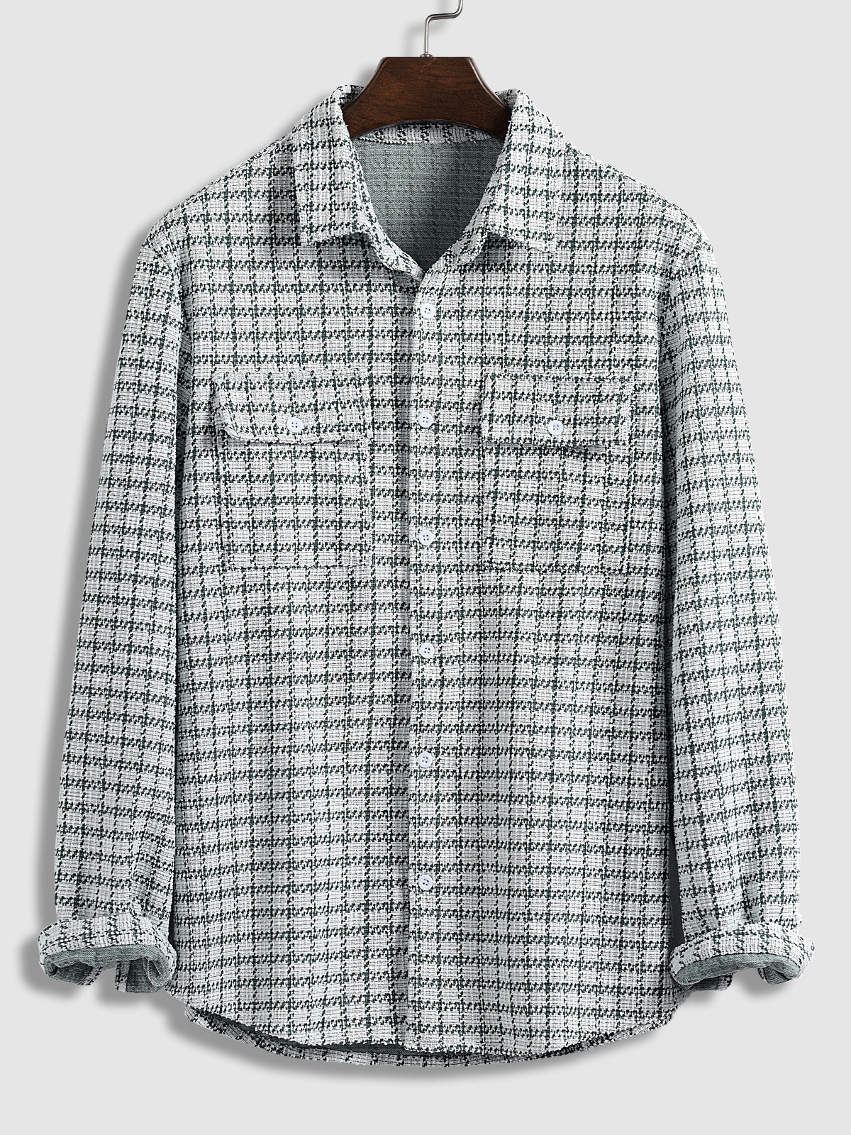 Casual Men's Plaid Shirt with Tucked Texture and Scottish Pattern Long Sleeves
