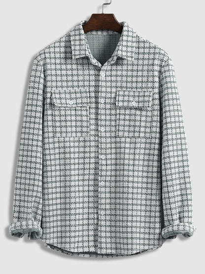 Casual Men's Plaid Shirt with Tucked Texture and Scottish Pattern Long Sleeves