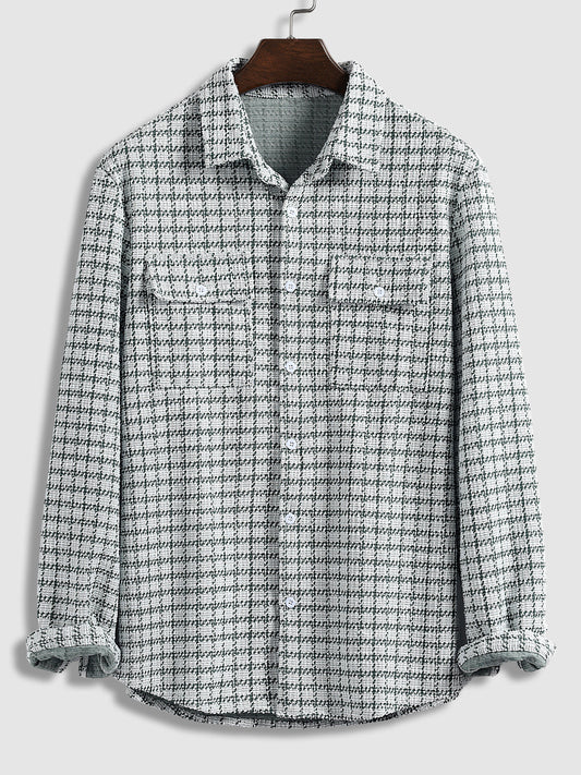 Casual Men's Plaid Shirt with Tucked Texture and Scottish Pattern Long Sleeves