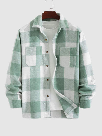 Men's timeless plaid wool blend long-sleeve button-down shirt jacket for versatile style