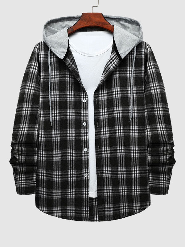 Stylish Classic Men's Thin Jacket with Plaid Hood