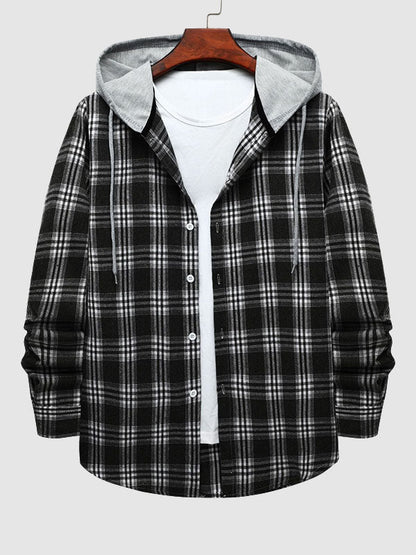 Stylish Classic Men's Thin Jacket with Plaid Hood