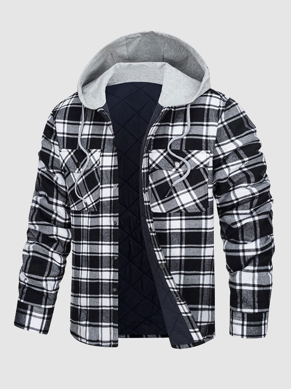 Men's Cozy Hooded Plaid Button-Up Shirt Jacket for Warm Comfort