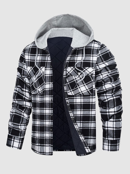 Men's Cozy Hooded Plaid Button-Up Shirt Jacket for Warm Comfort