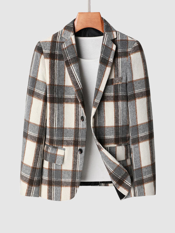 Elegant Plaid Wool Blend Blazer
