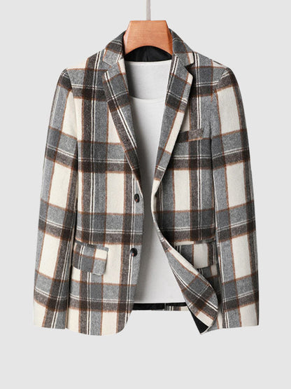 Elegant Plaid Wool Blend Blazer