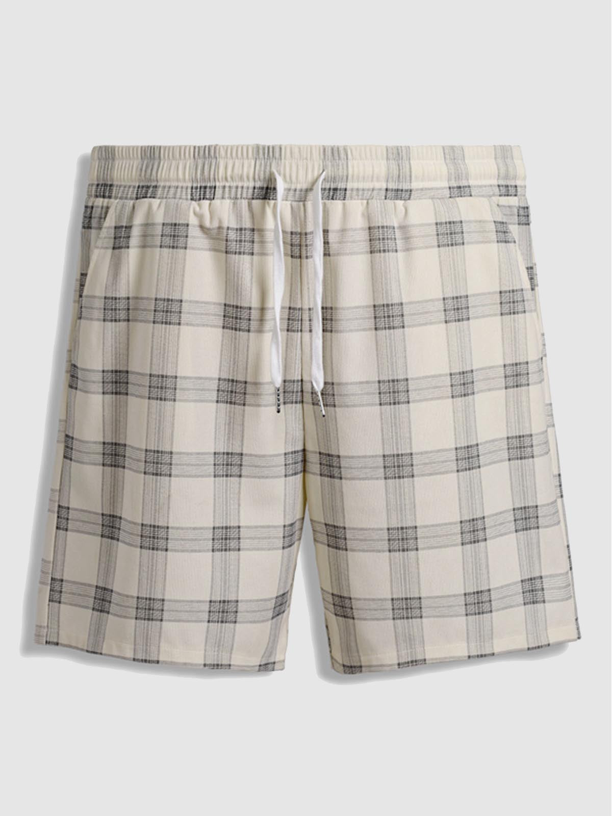 Men's plaid corduroy shorts with elastic waistband for everyday comfort