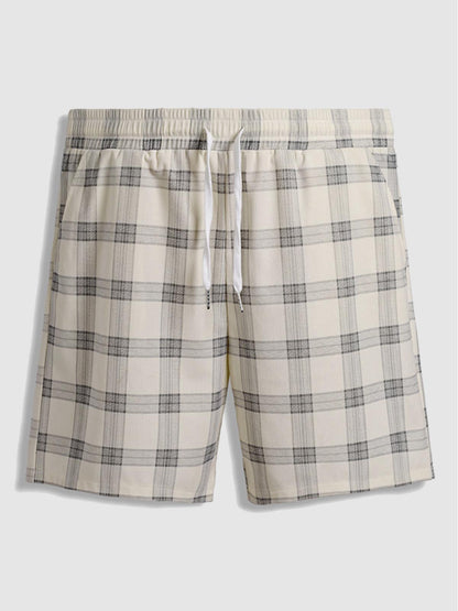 Men's plaid corduroy shorts with elastic waistband for everyday comfort
