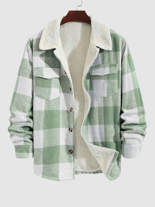 Men's wool-blend jacket with fleece lining, button closure, and innovative double pockets