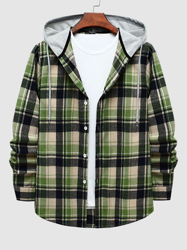Men's Stylish Lightweight Plaid Hooded Casual Jacket