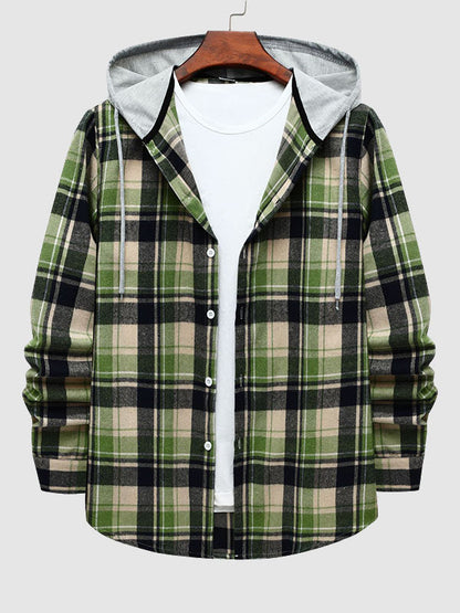 Men's Stylish Lightweight Plaid Hooded Casual Jacket