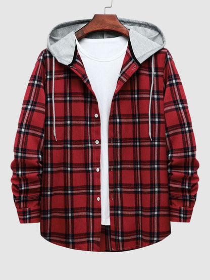 Men's Stylish Lightweight Plaid Hooded Casual Jacket