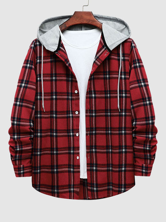 Men's Stylish Lightweight Plaid Hooded Casual Jacket
